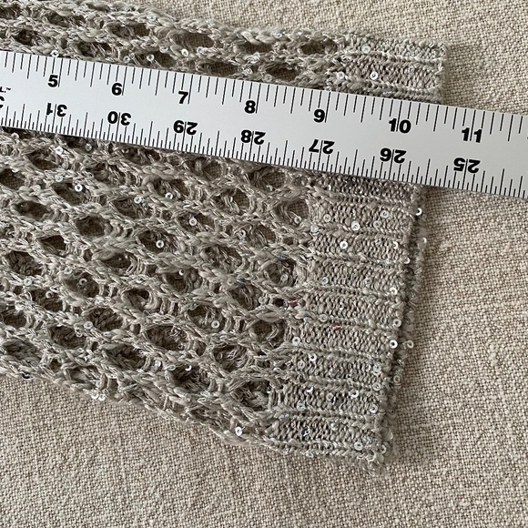 Joseph Ribkoff metallic sequined openwork tunic sweater in champagne - Size L - Picture 9 of 11